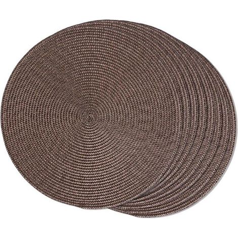 Ensemble de 8 sets de table en PP, lavables, antidérapants, résistants à l'usure, 38 cm de diamètre, couleur café. (1/5)