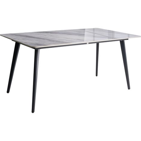 Garden Dining Table Black and Grey Marble Sintered Stone Top Iron Frame UV Water Rust Resistant Outdoor Indoor Dining Room Patio Modern Style RODALLO