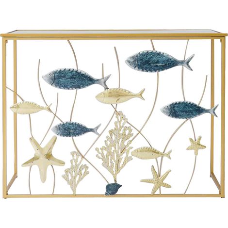 Signes Grimalt Meubles de meubles Table avec poisson et étoiles meubles auxiliaires dorés 38x108x80cm 28854