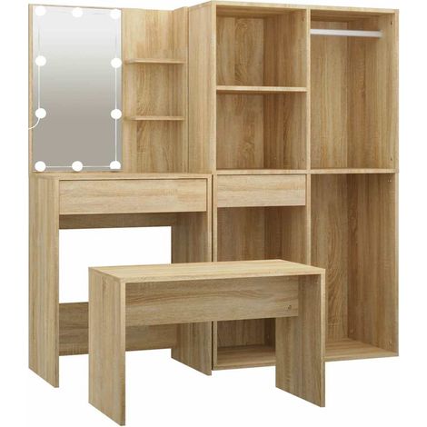 Maison Exclusive - Set Tavolo da Toeletta con LED Rovere Sonoma Legno Multistrato (1/5)