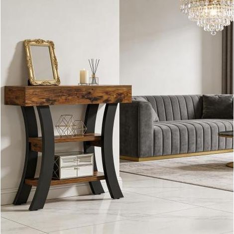 Consola 105 x 27 x 80 cm con 3 estantes MDF y metal negro y marrón HAVRYA (1/5)