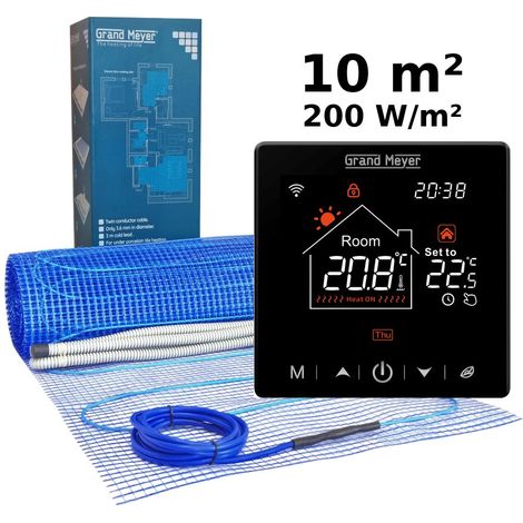 Kit de calefacción por suelo radiante 10 m², 200 W/m² + SN-20 termostato Wi-Fi programable