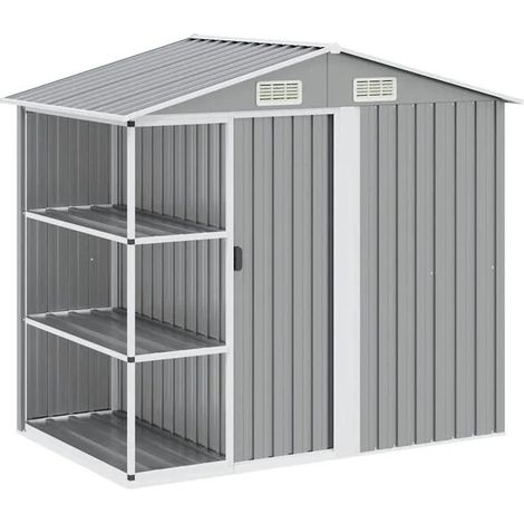 Cabane de jardin avec étagères, grise, 205 x 130 x 183 cm, fer forgé (1/5)