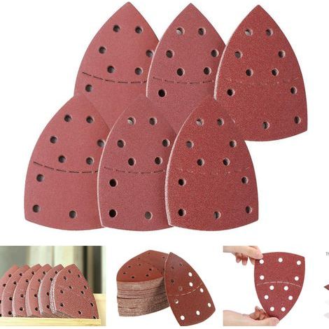Lot de 50 feuilles abrasives triangulaires 105x152mm – Assortiment grains 50/150/180/240/320/400/800/1000/1200/1500/2000 – Pour ponceuse Delta (1/4)