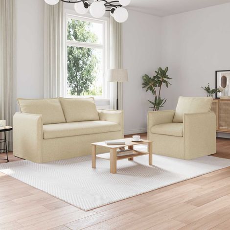 Sofa Set 2 pcs Creme 156 x 82 x 85 cm Stoff