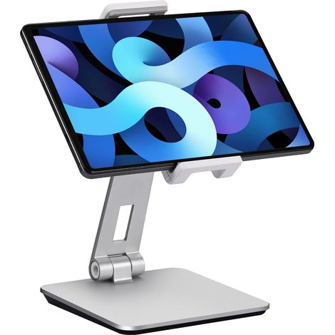Support Tablette Réglable et Pliable, Porte Tablette Bureau Aluminium Lourd Pivotant à 360°, Compatible avec iPad Pro/Air/Mini, Samsung Tab, Surface Pro, Kindle Fire (7-13") (Argenté) (1/5)