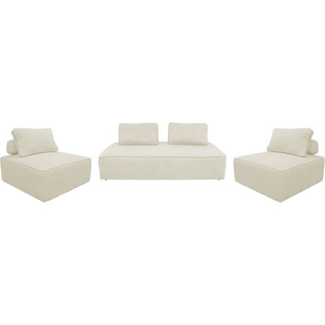 sweeek - 2er-Set Sessel und 2-Sitzer Sofa mit Cordbezug, Cord, Creme