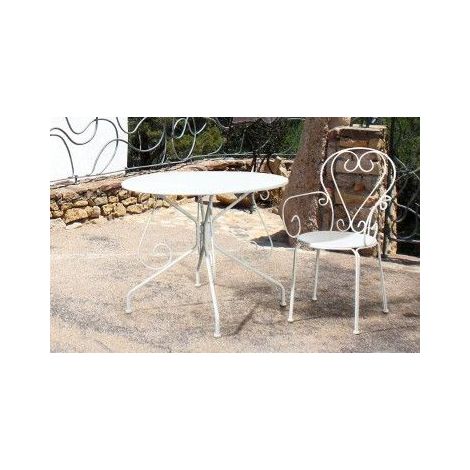 TAVOLO GIARDINO ESTERNO ACCIAIO TONDO VINTAGE BIANCO PER ESTERNO 90X72 CM