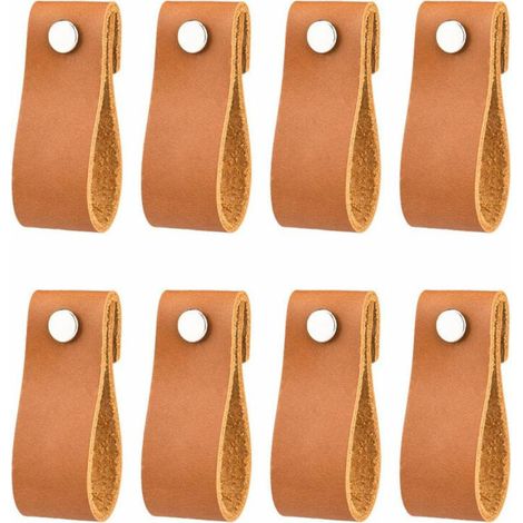 VURAHOME - poignées en cuir pour meubles 6 2 cm poignées en cuir vintage faites à la main pour meubles de cuisine - salle de bain - armoires,Irisfr (café,8Pcs) (1/5)