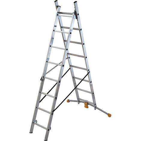 Echelle transformable 2 plans 2x8 échelons 3,5m/4,4m en aluminium Hailo HobbyLot