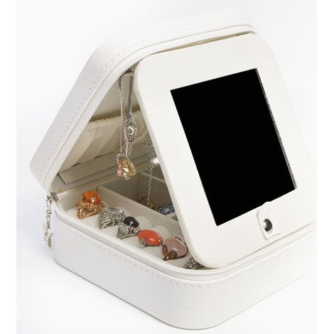 Cette bote à bijoux de voyage est dotée d'un miroir et sert de petit écrin pour ranger les bijoux, idéale pour les femmes et les filles qui souhaitent organiser leurs boucles d'oreilles, bagues et co (1/5)