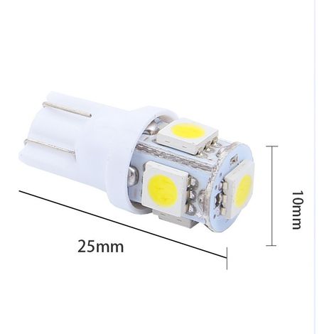 Lot de 10 tubes LED T10 W5W avec 5 puces SMD 5050, 6000K, 12V CC, blanc (1/2)