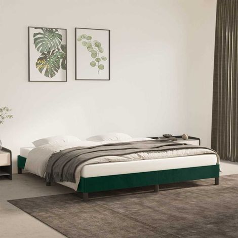 Cadre de lit en velours vert foncé 160x200 avec lattes en contreplaqué et pieds robustes - inclut le matelas (1/4)