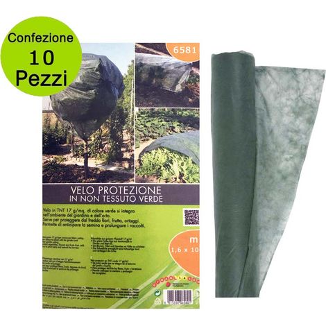 Multipack 10 pz telo protettivo per piante velo in tnt verde 17g/mq misura 1,6 x 10 metri
