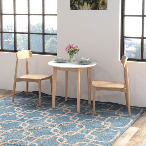 Esstisch Küchentisch Runder Tisch, Skandi-Design, 75 cm x 75 cm x 76 cm, Weiß + Natur