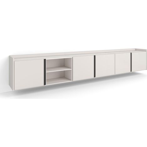Skraut Home - Meuble TV, Banc Télé, Grand espace de Rangement, 309x35x50cm, Pour les TV jusqu'à 80", Suspendu, Mural, Style moderne, Beige (1/5)