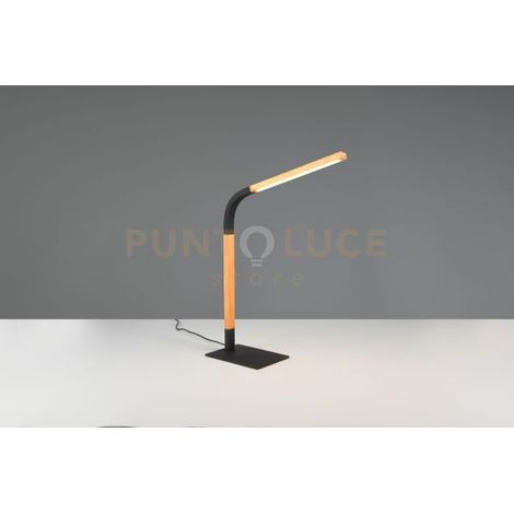 NORRIS LAMPADA DA STUDIO LED 7W 950lm, 3000K METALLO NERO E LEGNO FLESSIBILE CON REGOLAZIONE INTENSITA' H. 42CM