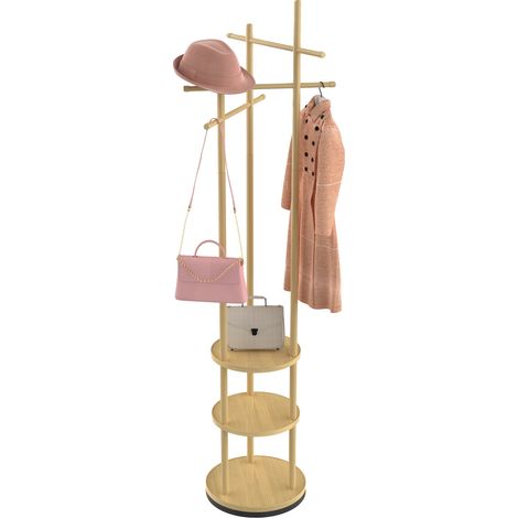 Porte-manteau, Rangement Multi-Niveaux, Design Élégant, Couleur bois (1/2)