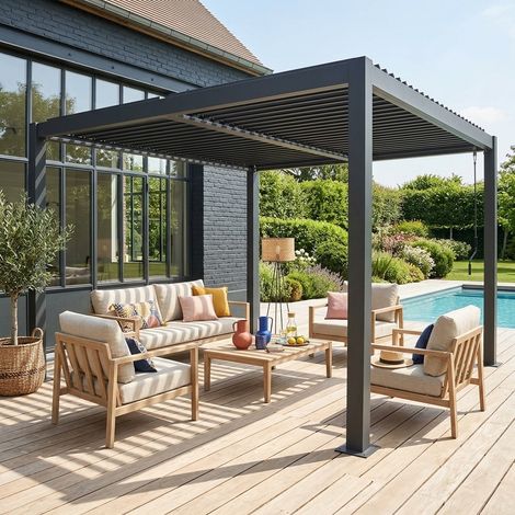 Pergola bioclimatique anthracite aluminium et acier lames orientables 3.6x3.6m Palace (1/5)