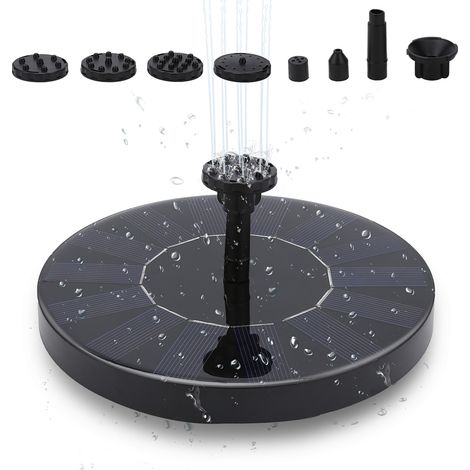 Randaco SolarPumpe solar springbrunnen 1.5W 6 verschiedenen Spray Köpfe Teichpumpe Brunnen Wasserpumpe Teichpumpe Fontäne 190L/H