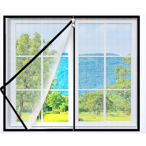 Moustiquaire autocollante pour fenêtre, moustiquaire anti-insectes avec fermeture éclair, maille fine pour fenêtre, 100 x 150 cm, noir et blanc (1/5)