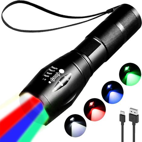 Lampe torche LED 4 en 1, 4 modes d'éclairage pour la photographie, lampe torche multicolore zoomable pour la pêche, le camping, la randonnée et l'éclairage quotidien