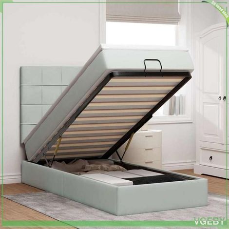 Cadre de lit ottoman avec matelas - 3313433 - 80x200 cm - velours gris clair - rangement hydraulique (1/5)