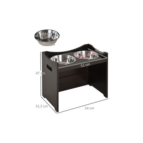 Station d'alimentation pour chien et chat marron foncé en MDF avec gamelle inox et hauteur réglable pour cuisine salon et terrasse (1/5)