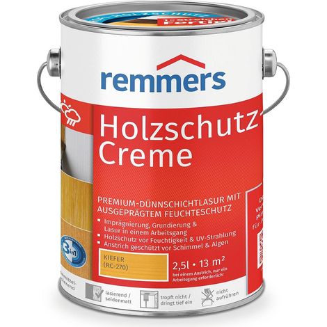 Remmers Holzschutz-Creme 3in1 kiefer, 2,5 Liter, tropffreie Holzlasur für aussen, 3facher Holzschutz mit Imprägnierung + Grundierung + Lasur