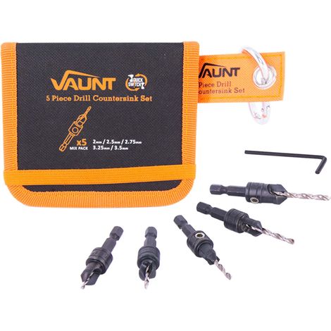 Vaunt V1318001 5 Piece Drill Countersink Drill Bit Set Quick Release 1/4 Hex (1/6)