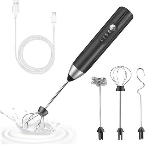 Montalatte elettrico con 3 velocità, ricaricabile tramite USB, in acciaio inox, ideale per matcha latte e cappuccino. (1/5)