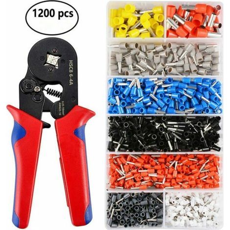 Pince à Sertir Cosses Électriques avec 1200 Bornes Cosse Isolées à Sertir de 0.25mm² à 10mm² Outil de Sertissage de Fil Kit Autoréglable Embouts de Câblage Electricien Professionnel(1 pcs) (1/5)