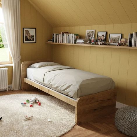 Letto singolo cameretta 80x190 con rete a doghe in acciaio e faggio - Quercia
