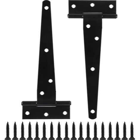 Lot de 2 charnières en T de 6 pouces, charnières noires invisibles, convenant aux portes de grange et aux portes de remise. (1/5)
