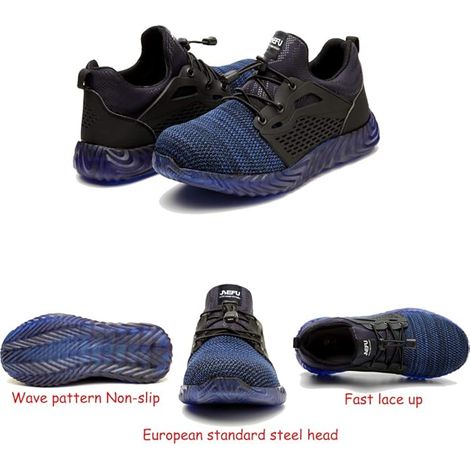 Zapatos de seguridad para hombre y mujer, botas de trabajo, para obras de construcción, industria, zapatillas deportivas, protección, puntera de acero, deportivas, EUR azul 44 (1/4)