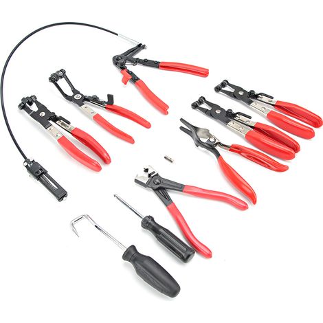 Pince à durite pour tuyau d'huile en acier au carbone, kit d'outils de réparation auto avec colliers de serrage courbés (1/5)