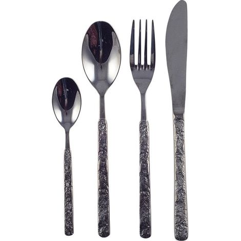 Ménagère de Couverts 24 Pièces en Acier Inoxydable Noir Brillant Martelé pour 6 Personnes - PANGIVO (1/3)