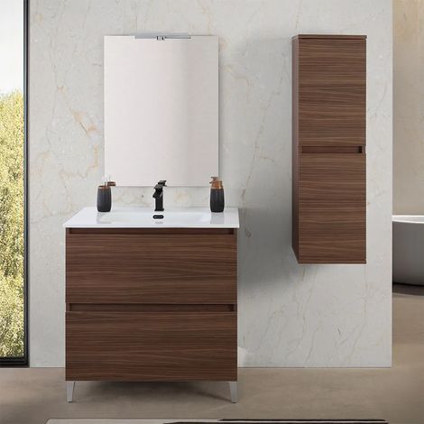 Mobile bagno a terra 80 cm noce canaletto con cassetti soft-close Kleo (1/5)