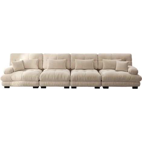 Canapé d'angle modulaire 4 places en chenille vintage beige clair pour salon (1/5)