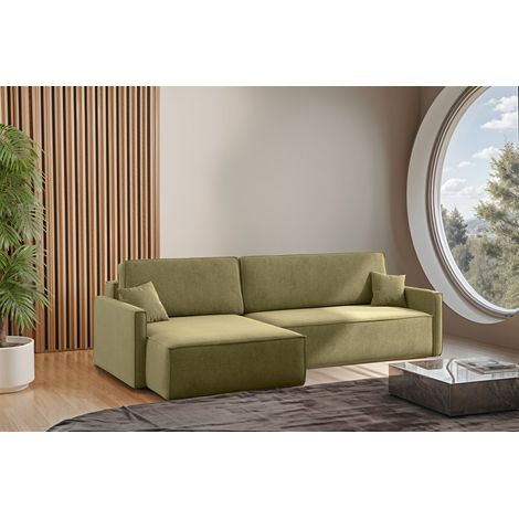 Ecksofa Schlafsofa Sofa LOUIS Stoff Salvador Grün Ottomane Links (1/4)