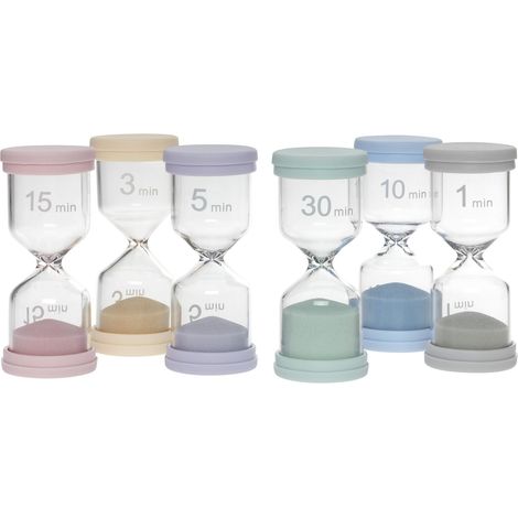Lot de sabliers colorés avec 6 Couleurs (1, 3, 5, 10, 15 ou 30 Minutes), minuteur pour Le brossage des Dents, Les devoirs, l'école, Le Sport, Le Bureau, la Cuisine, en Verre (1/5)