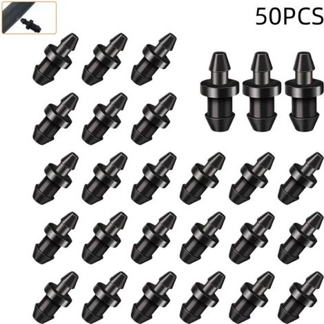 50 pezzi - Connettori per tubo di irrigazione a goccia da 1/4 di pollice con raccordi a barb - Tappi di collegamento - Tubi di irrigazione a goccia, tubi da giardino - Neri - 20,2×7×5,2 mm (1/5)