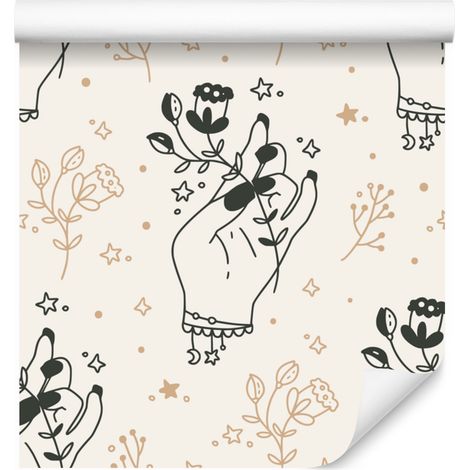 Papier peint à motif bohème blanc, gris clair et crème pour salon et chambre 50x1000 (1/5)