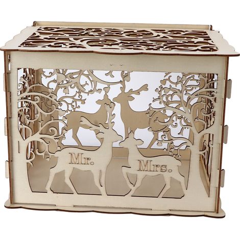 Boîte à cartes de vœux DIY en bois, motif cerf, pour couple, mariage. Boîte décorative. (1/5)
