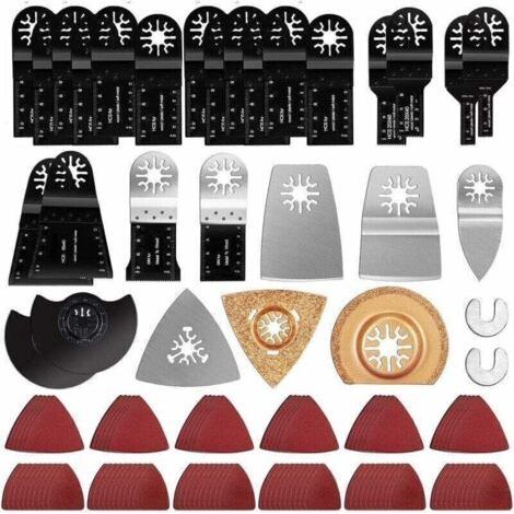 Lot de 120 accessoires d'outils multifonctions – 26 lames de scie pour bois, métal, plastique – 90 papiers abrasifs – Compatibilité large