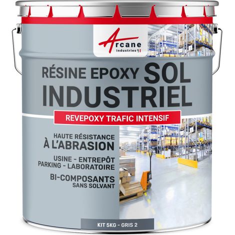 Zwei-Komponenten-Industrie-Epoxid-Beschichtung - REVEPOXY TRAFIC INTENSIF - Grau 2 RAL 7046 - kit 5kg bis zu 10m² für 2 Schichten
