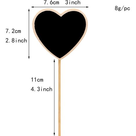 30 - Étiquette Jardin - Plante Bois - Identification Semis - Forme Cœur - Noir Naturel - 18x8cm (1/4)