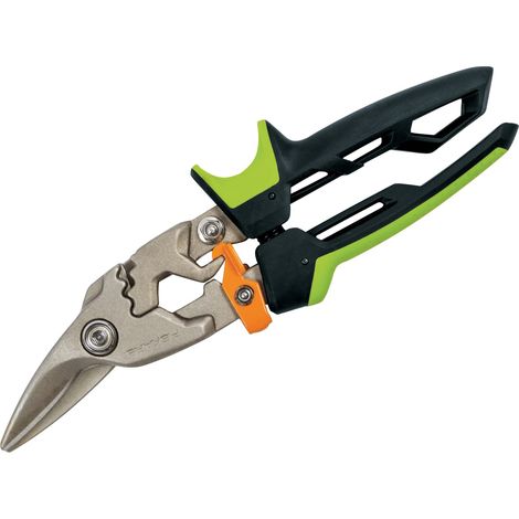 Fiskars PowerGear Aviator Aviation-Style Right-Cut Tin Snips, 24.7 cm (9.7 inches), Up to 40% More Power, Thermally Treated Steel/Plastic, Black/Green/Orange