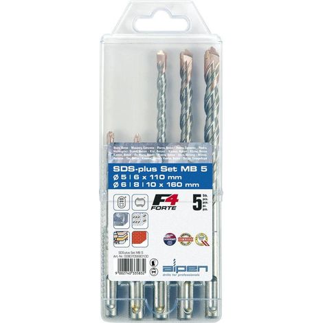 Alpen 0080705680100 acier Jeu de forets pour béton 5 mm, 6 mm, 8 mm, 10 mm SDS-Plus 1 set Y769042 (1/4)