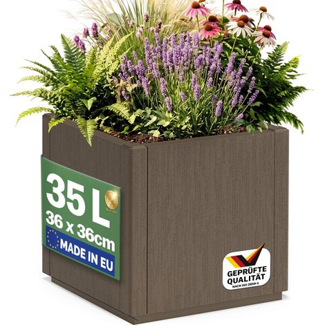 CASARIA® Pflanzkasten Ethica 35L oder 80L witterungsbeständig UV-stabil recycelter Kunststoff Ablaufboden 2er 4er Set Braun 35 L (1/5)